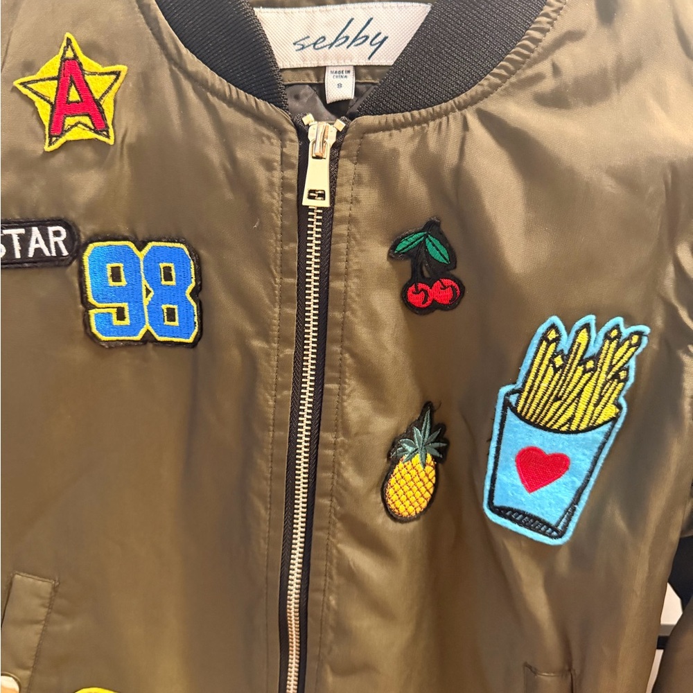 Sebby Olive Green Bomber Jacket with Patches